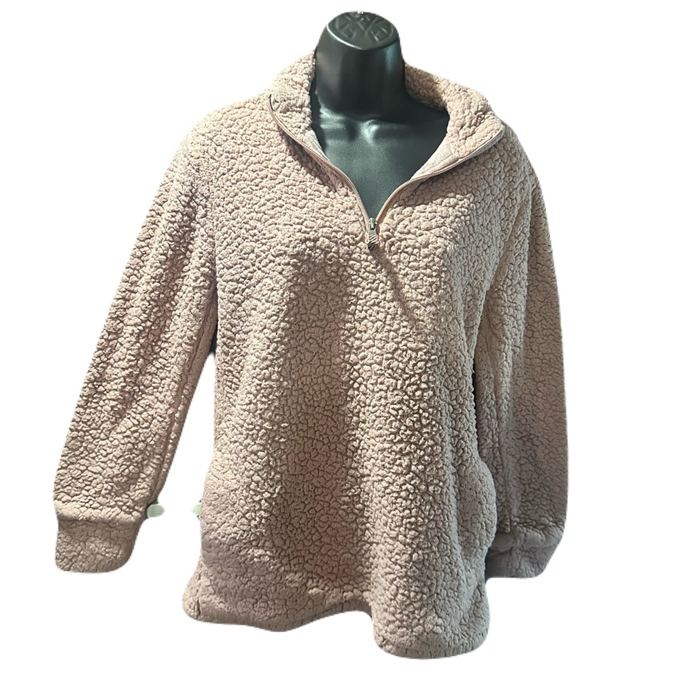 Cozy Salmon Sherpa Quarter-Zip Sweater